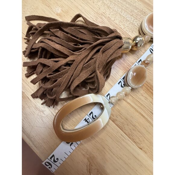 Chicos Long Beaded Necklace W/ Leather Tassel & Gradient Brown Accents - Picture 10 of 16